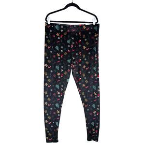 Merry Moments Christmas Holiday Ultra Plush Leggings XL Black Loungewear PJ Pant